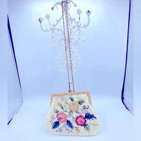 Vintage Ivory Seed Bead Beaded Evening Bag Beautiful Floral Design Newport News - Picture 2 of 13